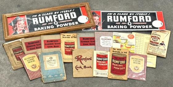 Vtg. Rumford Baking Powder Advertisement Signs And Recipe Books