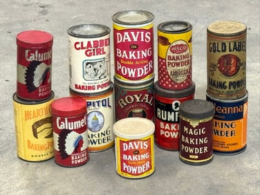 Assortment of Vintage Baking Powder Advertisement Tins