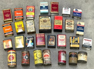 Assortment of Advertising Baking Powder & Spice Tins