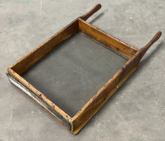 Primitive Hand Crafted Wooden Grain Sieve Sifter Large Shadow Box With Wooden Frame