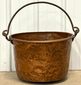 Hammered Seamed Copper Cauldron/Pot Or Tub With Cooking Iron Handle