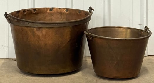 Vintage Copper Pots with Iron Rim and Handle