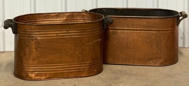 Copper Boilers Kettle Wash Tubs with Wooden Handles, No Lids