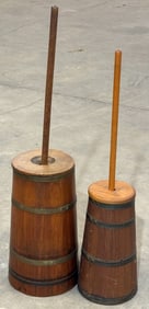 (2) Antique Wooden Barrel Butter Churns w/Dasher & Lids