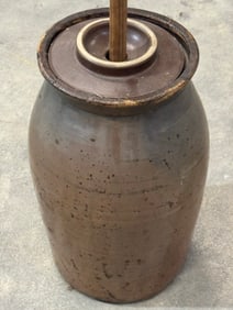6 Gallon Stoneware Brown Glaze Butter Churn With Stoneware Lid