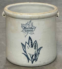 5 Gallon Western Stoneware Co. Maple Leaf, Lily Flower Stamp