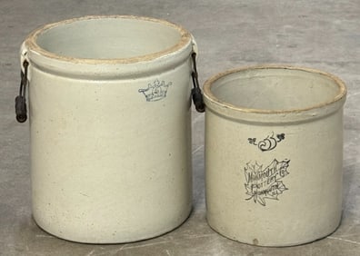 5 Gallon Robinson Ramsbottom & 3 Gallon Monmouth Pottery Co. Stoneware Crocks