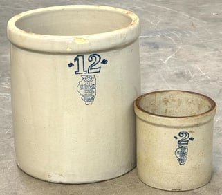 12 & 2 Gallon White Hall S.P. & S. Co. Stoneware Crocks