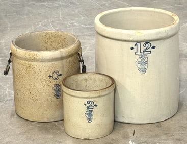 12,6 & 2 Gallon White Hall S.P. & S. Co. Stoneware Crocks