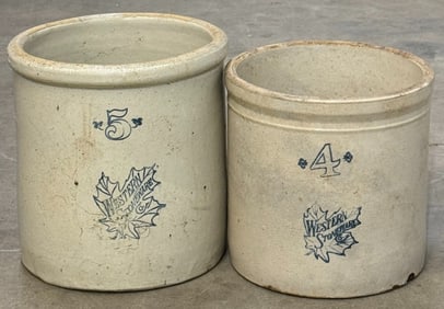4 & 5 Gallon Western Stoneware Co. Maple Leaf Crocks