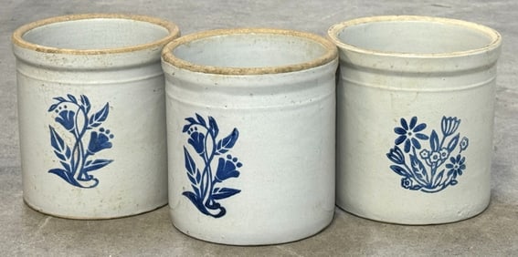 (3) 1 Gallon Western Stoneware Blue Floral Crocks