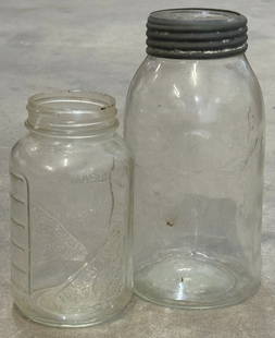 Original Beaver Fruit Canning Jar Half Gallon With Lid & Mason Harvest Time Glass 9 Jar: Original Beaver Fruit Canning Jar Half Gallon With Lid & Mason Harvest Time Glass 9 Jar. The Beaver jar is a unique find that is in decent used condition, with minor chips and dents. The jar has the o