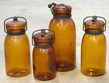 Amber Globe Glass Fruit Canning Jars With Glass Lids