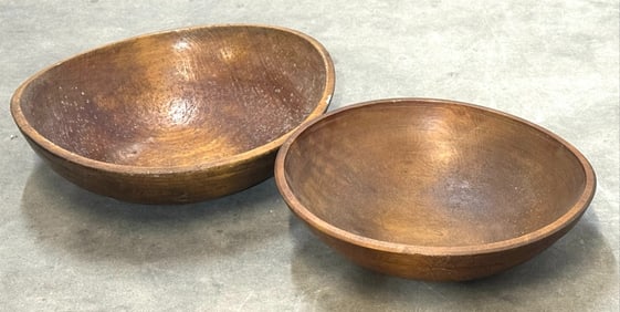 (2) Primitive Large Wooden Dough/Bread Bowls