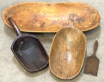Primitive Hand Carved Wooden Grain Scoops, Butter Wooden Hand, Wooden Bread Bowl