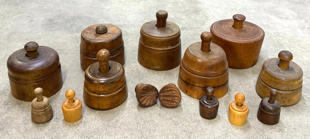 (14) Primitive Wooden Butter Mold Stamps, Various Size