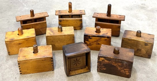 (10) Primitive Wooden Rectangular Butter Mold Stamps