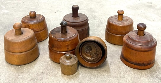 (8) Primitive Wooden Butter Mold Stamps