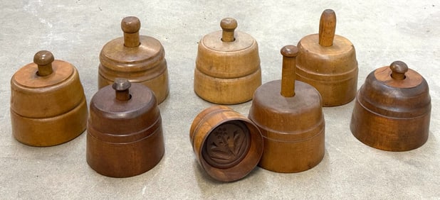 (8) Primitive Wooden Butter Mold Stamps