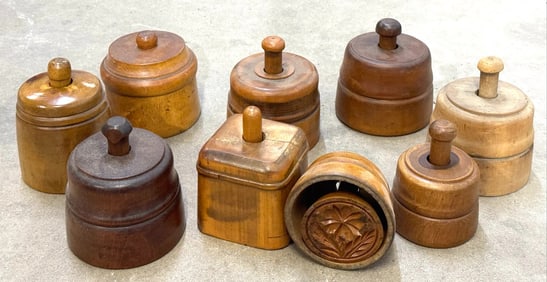 (9) Primitive Wooden Butter Mold Stamps