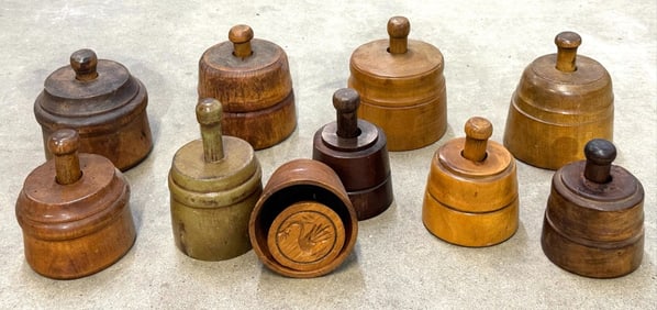(10) Primitive Wooden Butter Mold Stamps