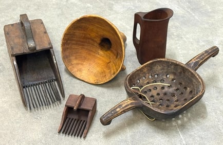 Assorted Primitive Wooden Kitchen Utensils, Small Cranberry Scoop
