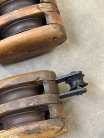 Pair of Vintage Block and Tackle Double Rope Wood Pulley