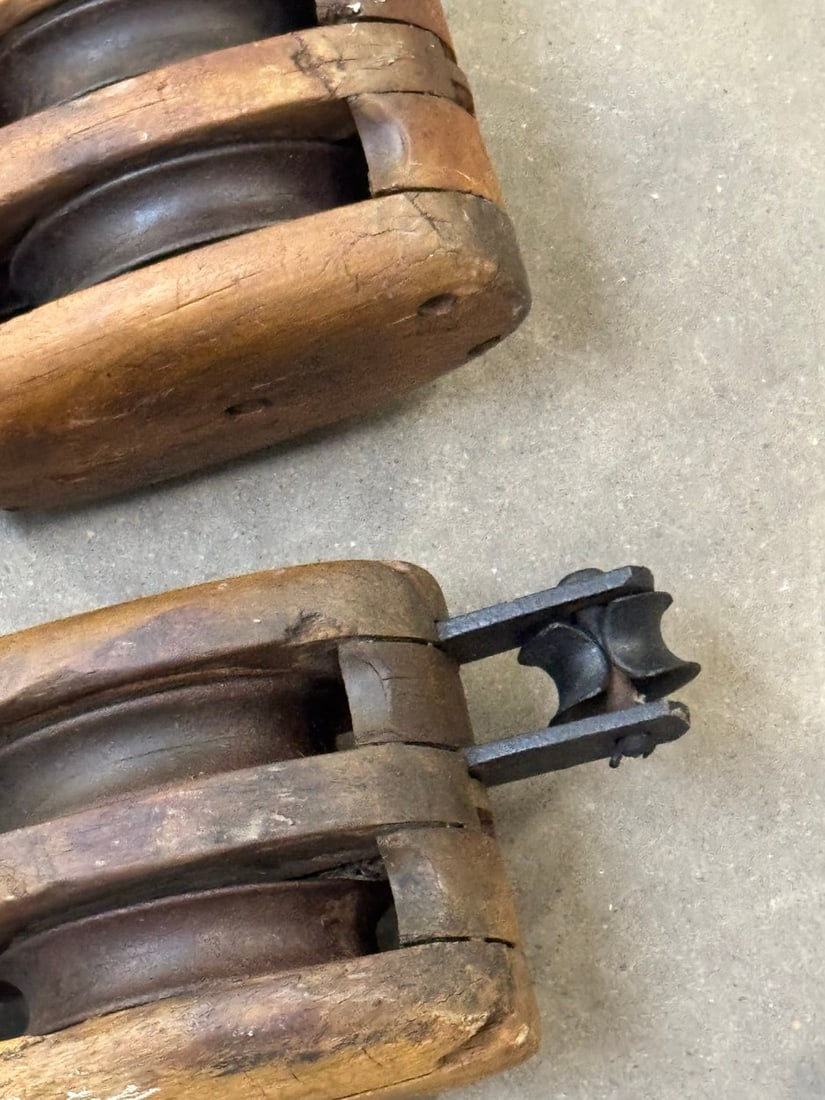 Pair of Vintage Block and Tackle Double Rope Wood Pulley (1 of 2)