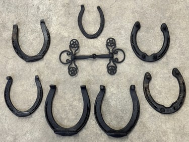Cast Iron & Hand Wrought Horse Shoes & Decorative Horse Bit
