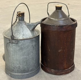 American Can Wood Jacketed Kerosene Oil Can & Johnson Urbana Kerosene Oil Can