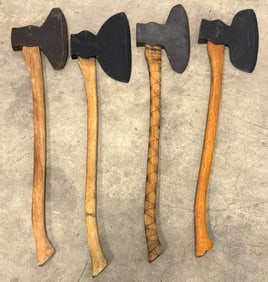 Primitive Broad Axes With Wooden Handles, Including Wrought Iron Headed Axe