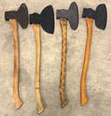 Primitive Broad Axes With Wooden Handles, Including Wrought Iron Headed Axe