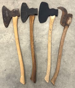 Vtg. Kelly Brush Hook Axe & 3 Broad Wood Handled Axes