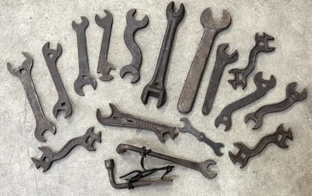 Multiple Open End Wrought Iron Wrenches And Lug Wrenches, Some FORD