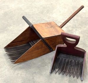Pair of Primitive Wooden Cranberry Scoop Rakes