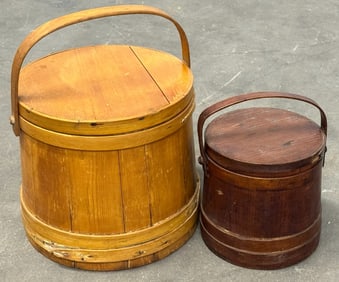 Primitive Wooden Sugar Firkin Buckets with Lids