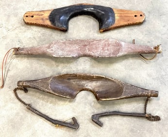 Primitive Carved Wooden Human Neck Yokes