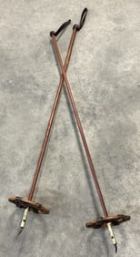 (2) Primitive Bamboo Ski Poles With Leather Grips
