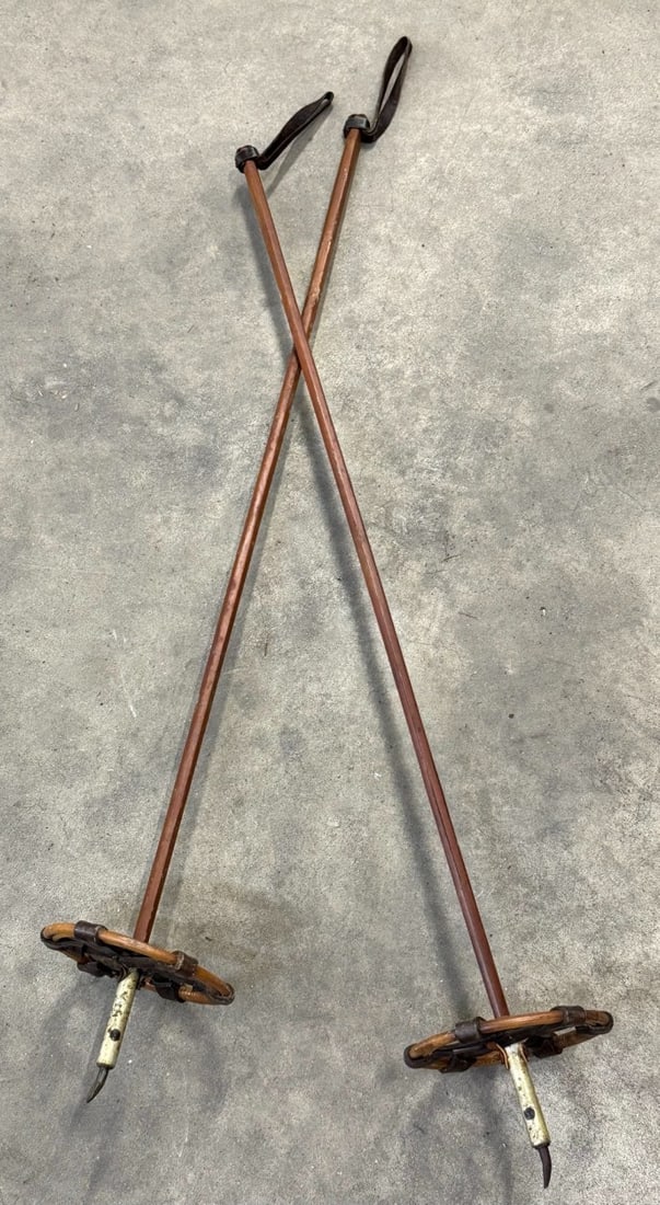 (2) Primitive Bamboo Ski Poles With Leather Grips (1 of 4)