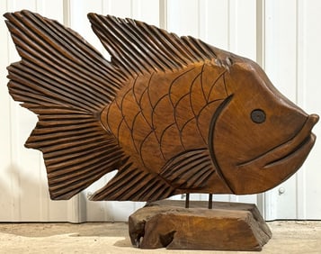 2-1/4ft Long Carved Wood Fish Sculpture