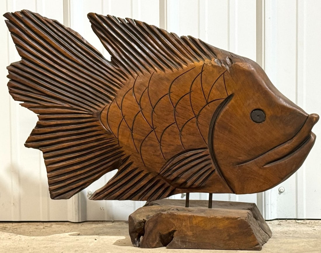 2-1/4ft Long Carved Wood Fish Sculpture