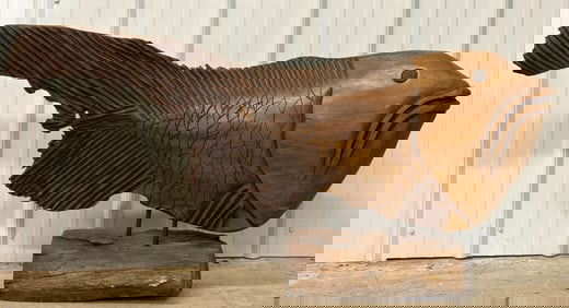 3.5ft Long Carved Wood Fish Sculpture