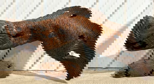 3.5ft Long Carved Wood Fish Sculpture