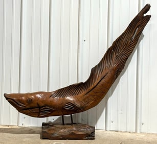 34in Long Carved Wood Fish Sculpture