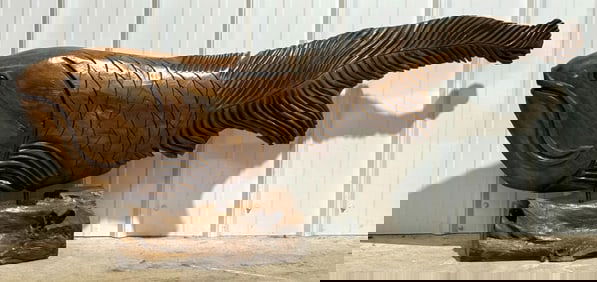 4ft Long Carved Wood Fish Sculpture