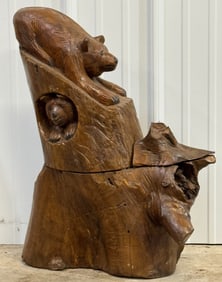 2ft Tall Carved Wood Bear Cub Tree Stump Sculpture