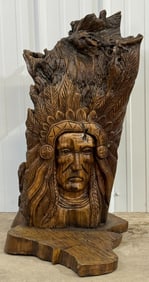 28in Tall Carved Wood Native American Chief Sculpture