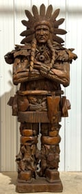 7ft Tall Teak Wood Native American Chief Sculpture