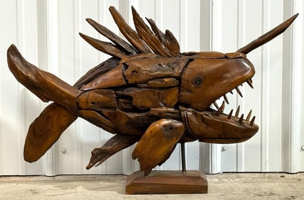 2.5ft Long Teak Wood Fish Sculpture