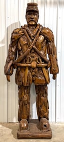 7ft Tall Teak Wood Civil War Soldier Sculpture